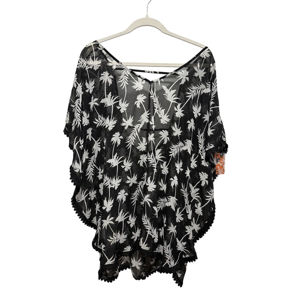 Joe Boxer Kimono Swim Suit Cover Up Medium M Black White Palm Tree Tropical NWT
